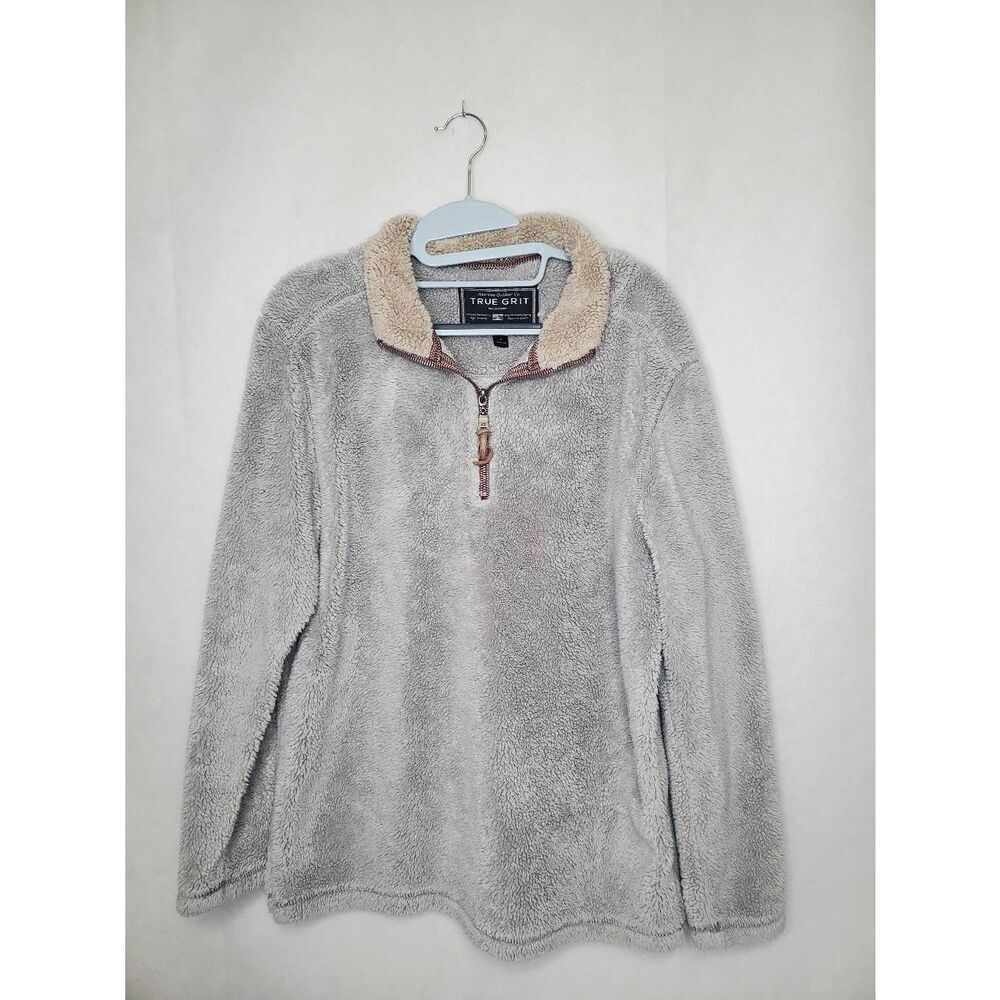 True Grit Made in USA Men's QuarterβZip Teddy Sherpa Pullover Light Grey Outdoor